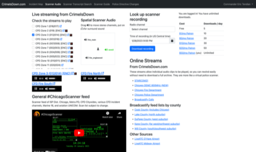 Scanner audio page screenshot